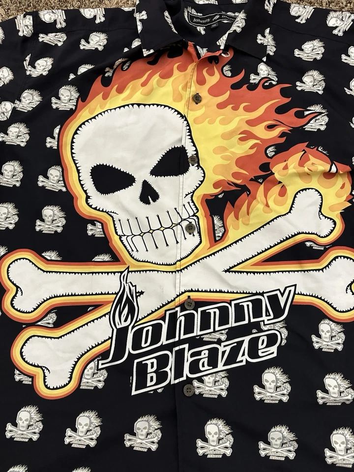 Camisa De Colección Johnny Blaze Dragón Calavera Estampado Completo Abotonada Para Hombres Talla 2XL Foto 4 de 4