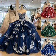 Princess Quinceanera Dresses Lace Applique Sweet 15 16 Tiered Ruffled Ball Gowns