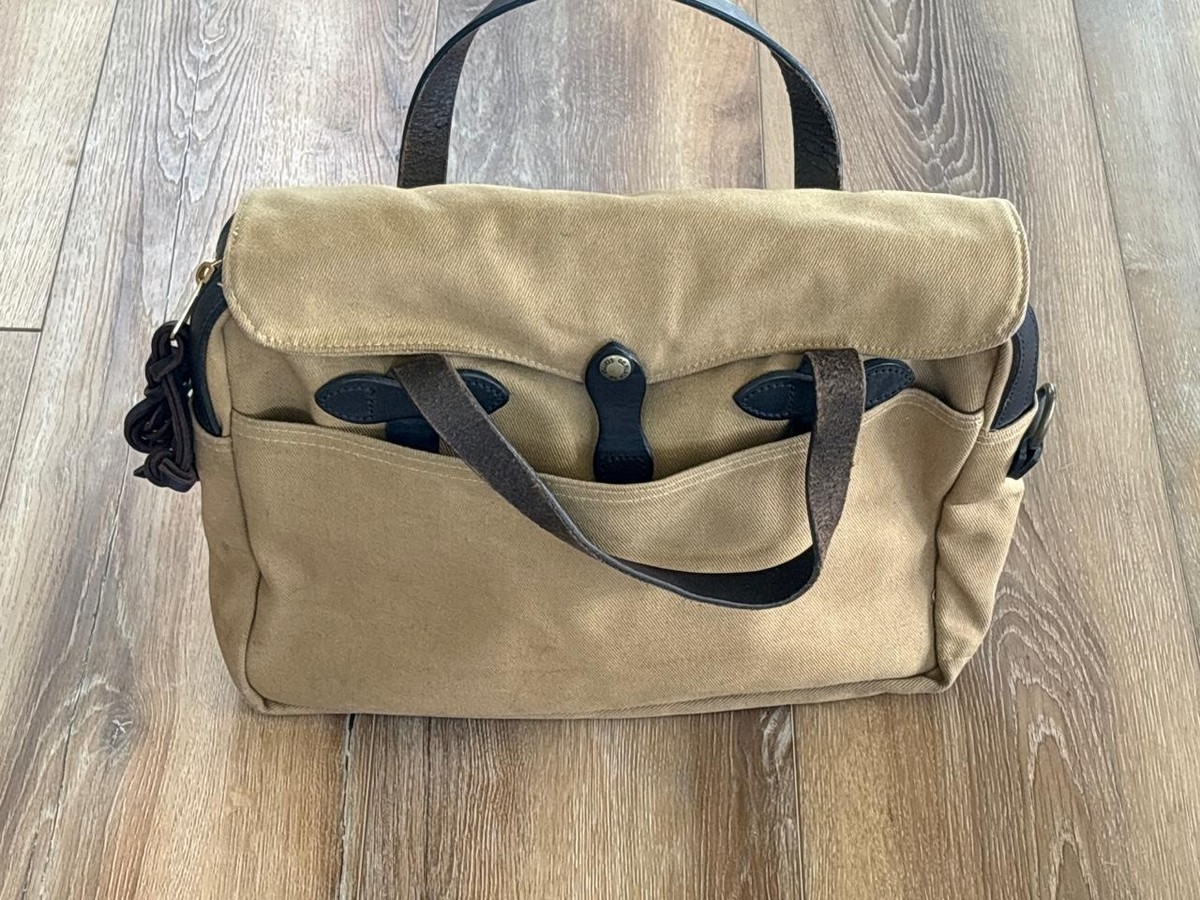 Filson 257 Rugged Twill Talon Era Briefcase Bag Tan Made in USA | eBay