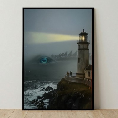 Sea Monster Lighthouse Poster, Lovecraft Ocean Horror Wall Art