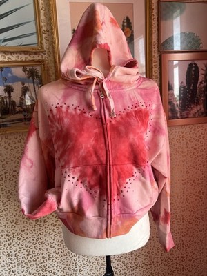 Valentines Day Tie Dye Zip Hoodie Heart With Rhinestones