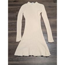 Proenza Schouler White Label Cream Ribbed Knit Mock Neck Sweater Dress M READ