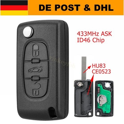 433MHz Funk Schlüssel Fernbedienung HU83 CE0523 ID46 für Citroen C2 C3 C4 C5 C6