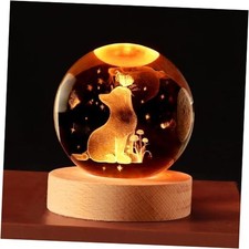 Cat Gifts, 2.4In Cute Crystal Cats Ball Lamp with Wooden Base, Cat-Butterfly