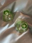 (2) Depression Green Glass Finials/lids Vintage
