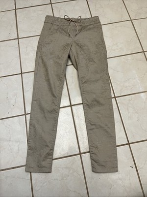 BEVY FLOG NEW! Khaki Beige Snakeskin Drawstring Slim Leg Pants Sz 26