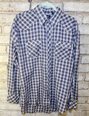 Vintage Headstart Pearl Snap Button Down Men s Size XL Blue Red Western Cowboy