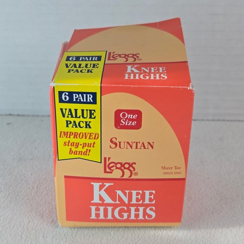 VTG Leggs Knee Highs 6 Pair Value Pack Suntan One Size Sheer Toe Improved