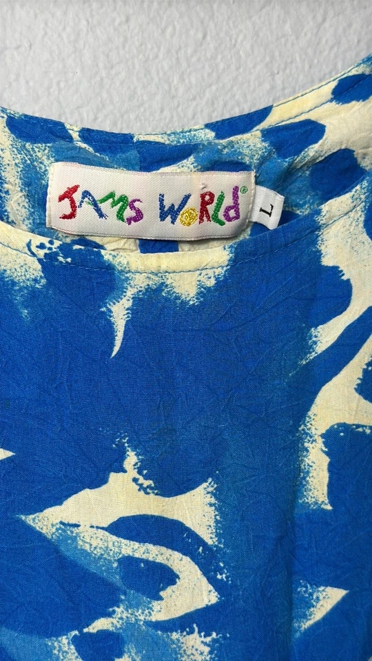 Vintage Jams World Hattie Short 3 Tiered Tropical Floral Blue Dress Large - Image 2 of 4