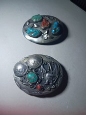 2 Turquoise German Silver Belt Buckl vntage lot of 2 made in USA in description
