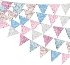 Grassvillage 3.2m Vintage Floral Fabric Bunting Double-Sided Cotton Party Banner