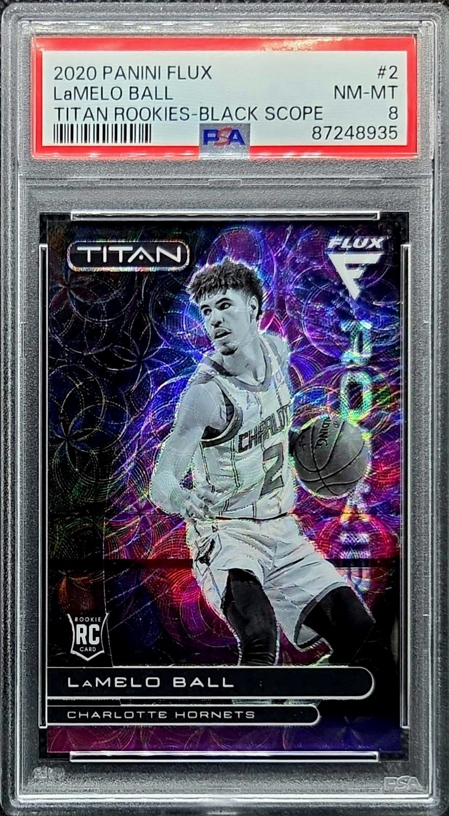 2020-21 Panini Flux Lamelo Ball Black Scope Titan Rookie RC 1/8 PSA 8
