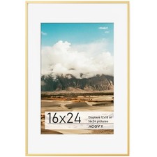 16x24 Picture Frame, Aluminum 16x24 Frame Matted to 12x18, 16 x 24 Poster Fra...