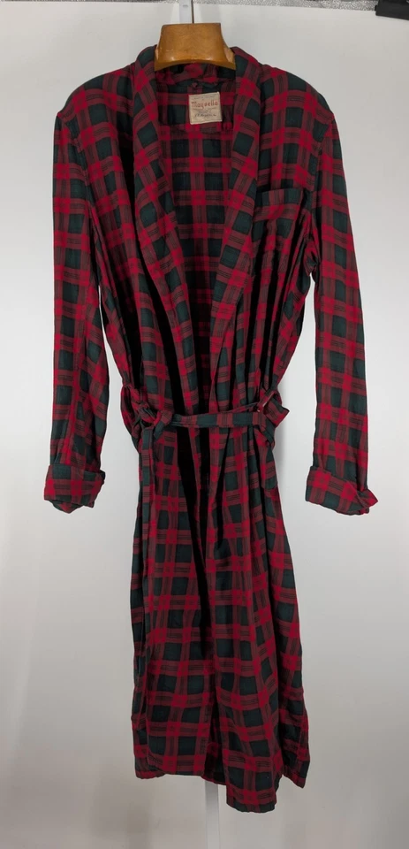 Bata Cinturón Franela Tartán Cuello Chal Años 50 De Colección R H Macy Co Nueva York EE. UU. L Rockabilly Foto 3 de 4