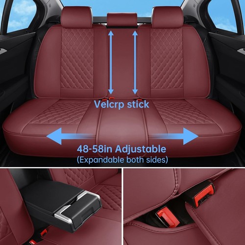 Juego completo de fundas de asiento de coche de cuero de lujo borgoña impermeables para coches SUV camiones - Imagen 3 de 7