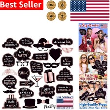 Rose Gold Birthday Photo Booth Props Kit 27 Pcs Durable Cardboard Signs Memor...