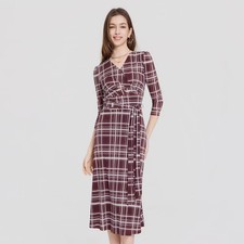 Women 3/4 Sleeve Midi Wrap Dress - A New Day