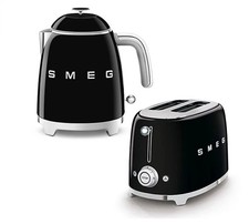 SMEG KETTLE 1.7L 3kw & 2 SLICE TOASTER Set Stainless Steel in BLACK