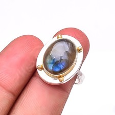 Labradorite - Madagascar Two Tone Designer 925 Sterling Silver Ring S.8 R15