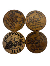Broad Street Saloon Vintage Wooden Nickel Trade Tokens Set of 4 Wild West Theme
