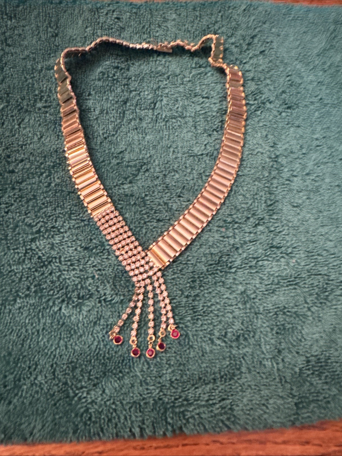 Gold Ruby And Diamond Like Statement Necklace - image 9