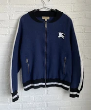 Burberry London England embroidered merino wool bomber jacket size L