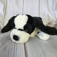 Russ Berrie Cocker Spaniel Dog Plush Stuffed Toy Black White Weighted 14 Inch