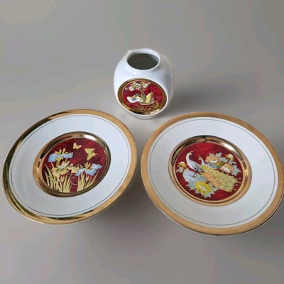 Art Of Chokin Gold und Silber vergoldet Deko Geschirr und Glas rot
