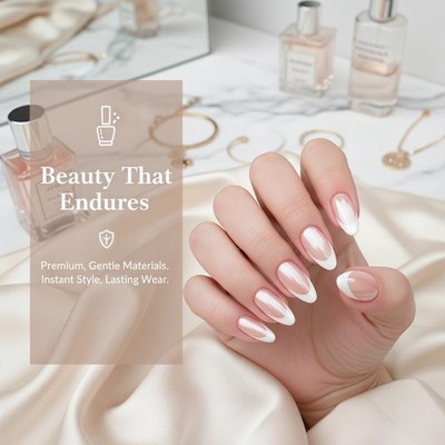 30pcs French Pearlescent False Nails Full Cover Press On Nails Nail Tips