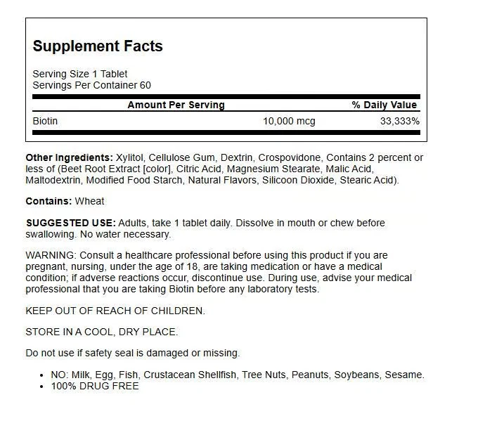 Natrol Biotina Disolución Rápida - Fresa 10.000 mcg 60 Tabs Foto 2 de 2