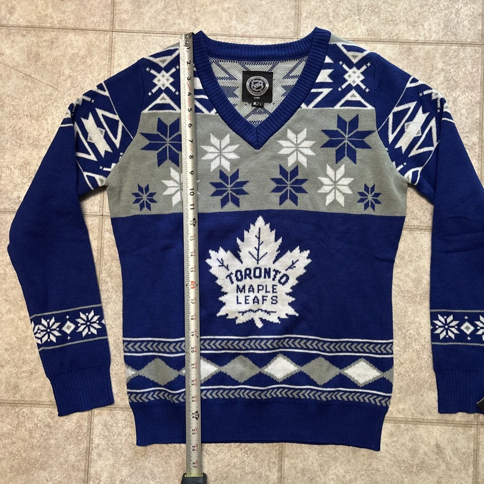 NWT Toronto Maple Leafs KLEW Christmas Winter Sweater Size L NHL Blue White Gray - Image 4 of 4