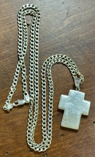 Rare 27” Taxco 925 Sterling Necklace & Sterling Cross