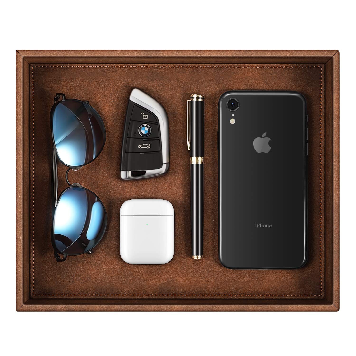 SITHON Leather Valet Tray Desk Organizer for Keys Jewelry Bedside Vanity