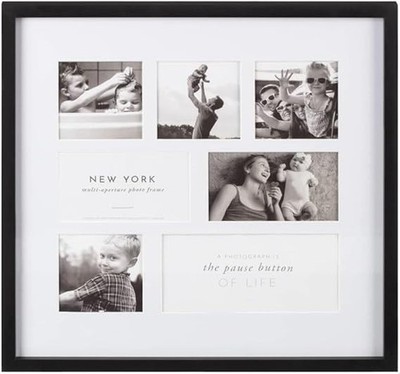 7-Foto Collage Multi Blende Bild Quadrat Wandrahmen MDF & Glas 42 x 2,5 cm