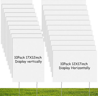 20 Pack Blank Yard Signs with Stakes 17 X 12 Inch Plastic Yard Lawn Sign Double