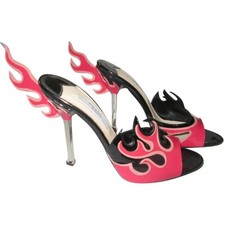 2012 Prada Flame Fire Hotrod Rockabilly stiletto mules slides stiletto heels 35