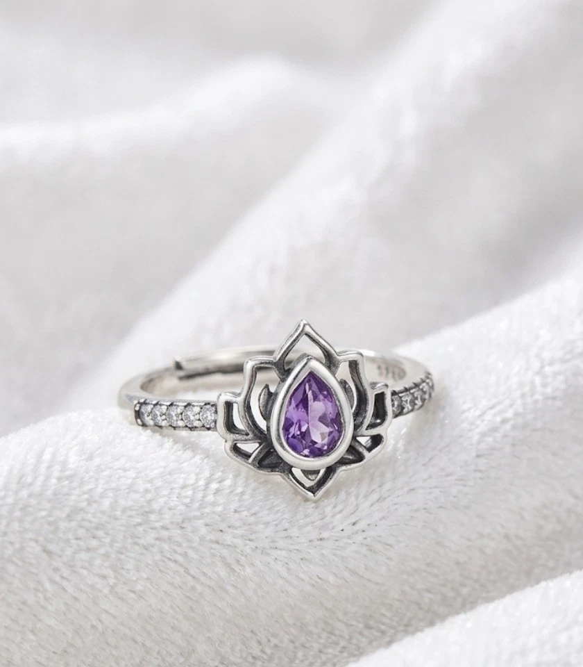 Bague Améthyste argent sterling 925 ajustable - Photo 1/1