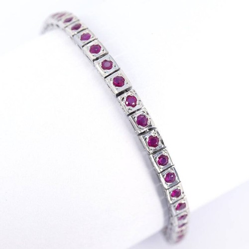 10 Ct Natural Ruby Tennis Bracelet 925 Solid Sterling Silver - Picture 2 of 4