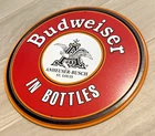 Budweiser Beer Bottles Round Metal Tin Sign 12” Vintage Man Cave Bar Decor