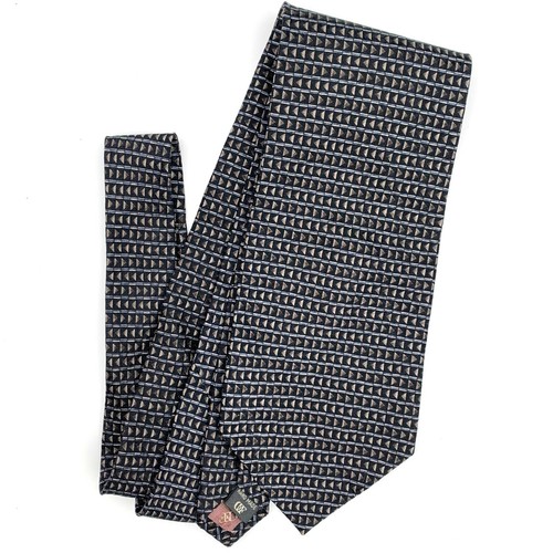 Daniel de Fasson Black Tie - Black Gray Triangles Horizontal Stripe Silk Necktie - Picture 12 of 12