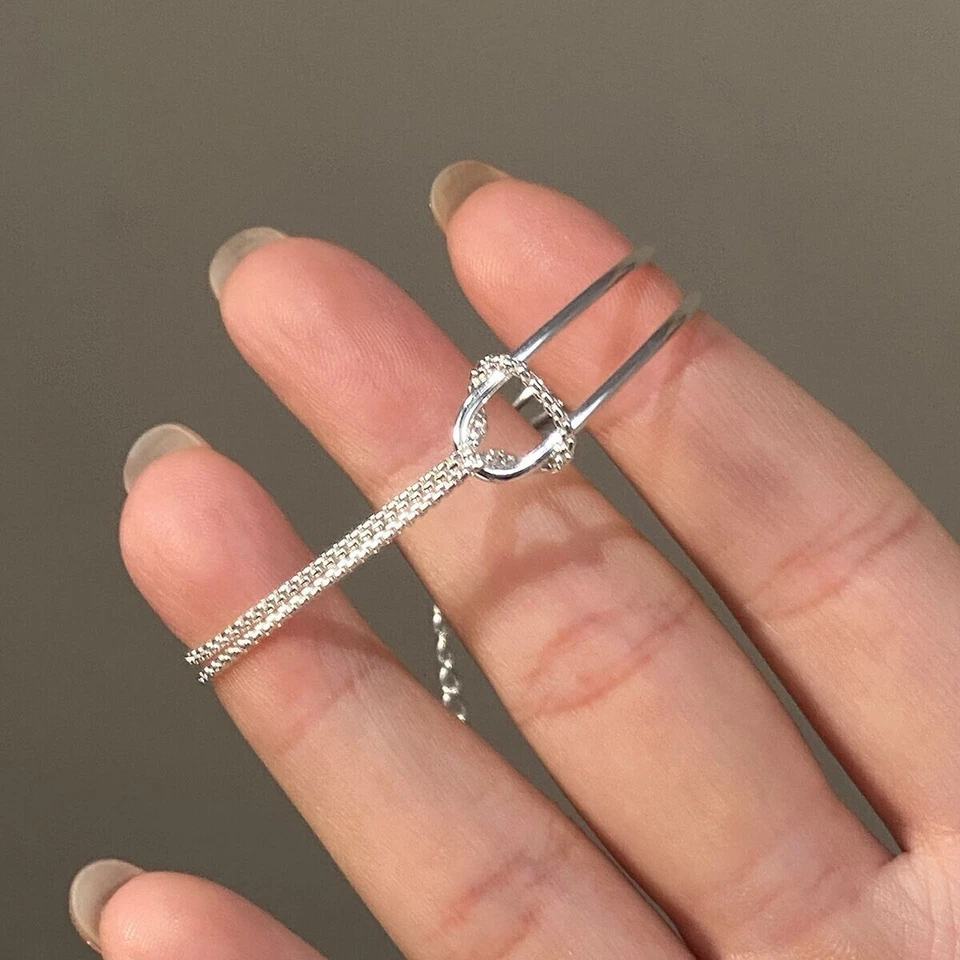 Women Real S925 Sterling Silver 2 Layers Chain Knot Bangle Bracelet 7.5 inches - Image 3 of 4