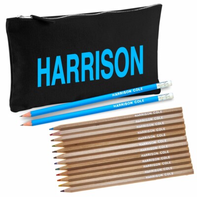 Personalised Black Canvas Pencil Case with 12 Colouring & 2 HB Ocean ...
