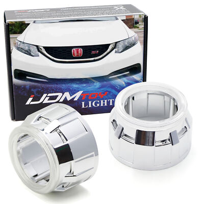 Chrome 2.5'' Round w/Halo Ring Trim Mini H1 Headlamp Projector Decorative Shrouds