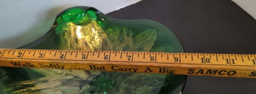 Plato de caramelo de colección años 60 soplado a mano arte joyería verde con brillo dorado - Imagen 5 de 6