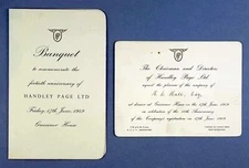 HANDLEY PAGE 40TH ANNIVERSARY BANQUET MENU GROSVENOR HOUSE HOTEL LONDON