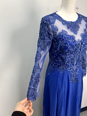 JJ's House Royal Blue A-Line Illusion Chiffon Lace Long Evening Dress 8  235990 | eBay