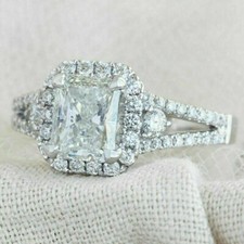 2Ct White Radiant Cut Simulated Diamond Wedding Halo Ring In 925 Sterling Silver
