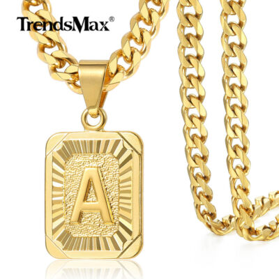 Yellow Gold Plated Square Letter PENDANT Necklace 16-26'' Curb Chain Summer Gift