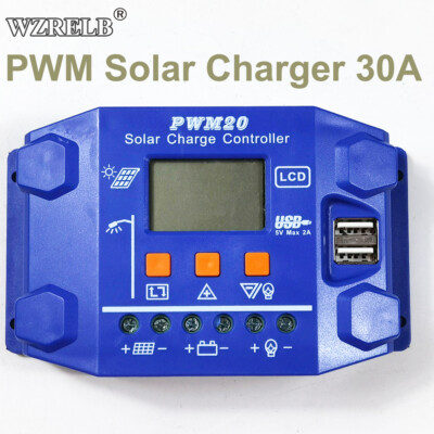 30A PWM Solar Charge Controller 12V 24V DC Auto Battery Regulator USB Dual LCD
