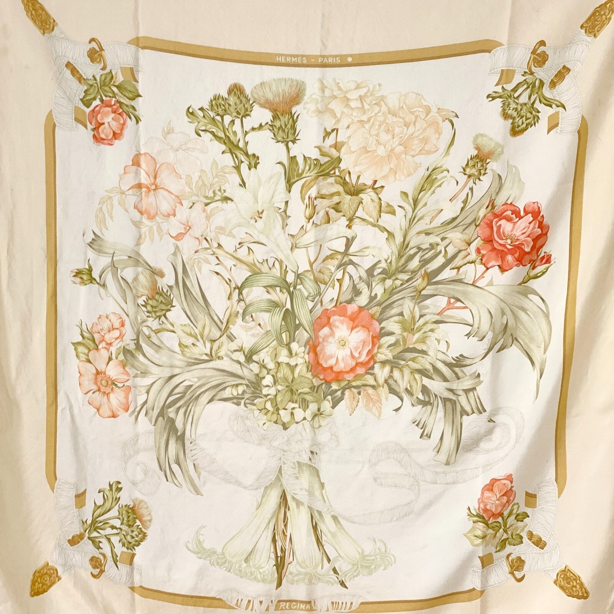 Hermes Regina Scarf Vintage Peach Silk Scarf The Textile Trunk | eBay